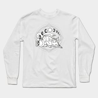 Spooky Cute Three Headed Cat With Moon Phases Long Sleeve T-Shirt